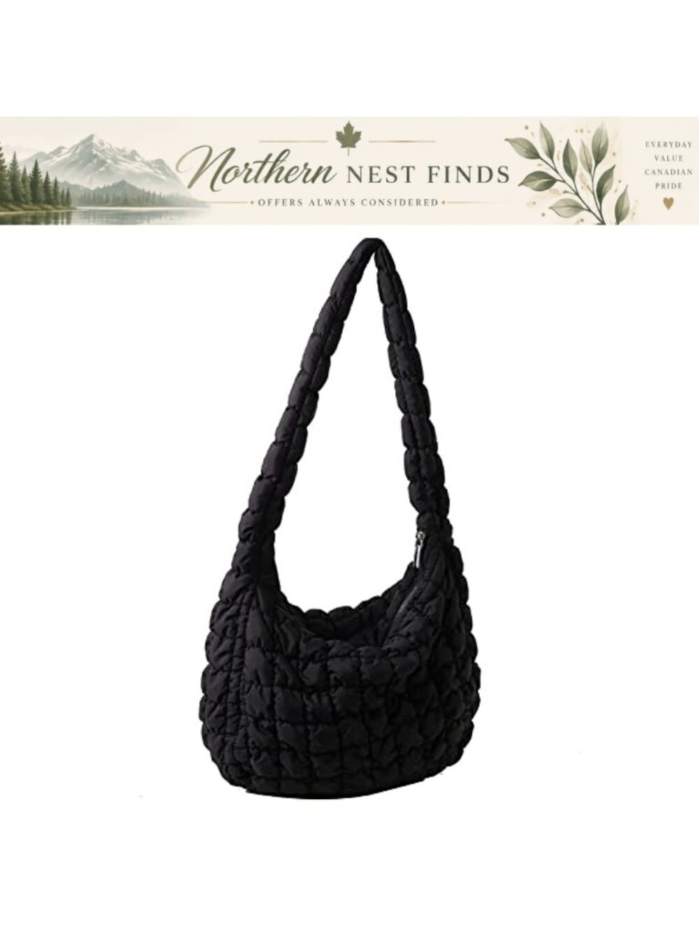 Large Quilted Nylon Puffer Tote Bag Puffy Crossbody Shoulder Bag for Women